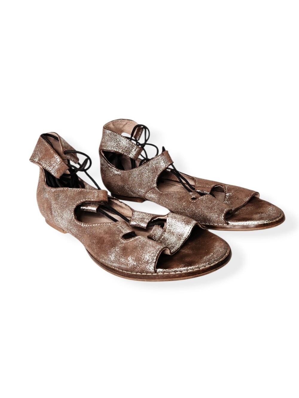 Seychelles Metallic Taupe Lace-Up Cutout Sandals